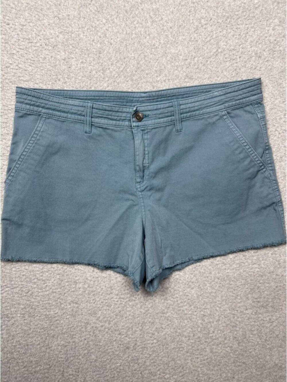 prAna Sancho Organic Cotton Stretch Shorts 14 Blue Gray Raw Hem Hiking Chino